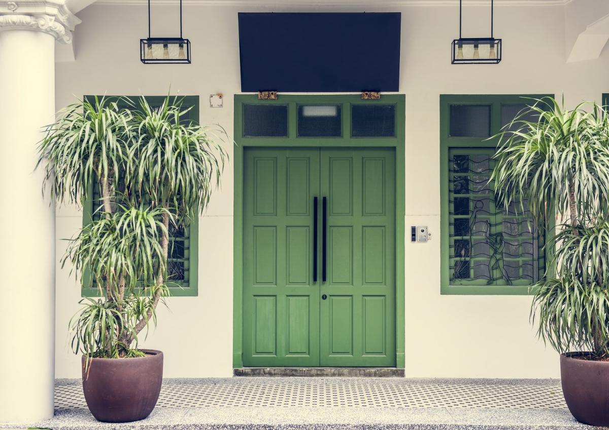 Entry way of a new home purchased with a reverse mortgage loan.